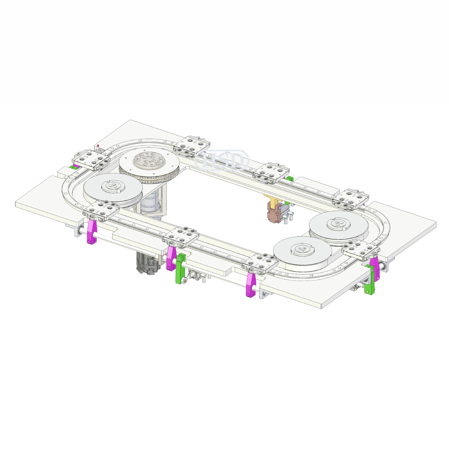 矩形环形导轨输送线8工位8定位底板皮带循环线模型